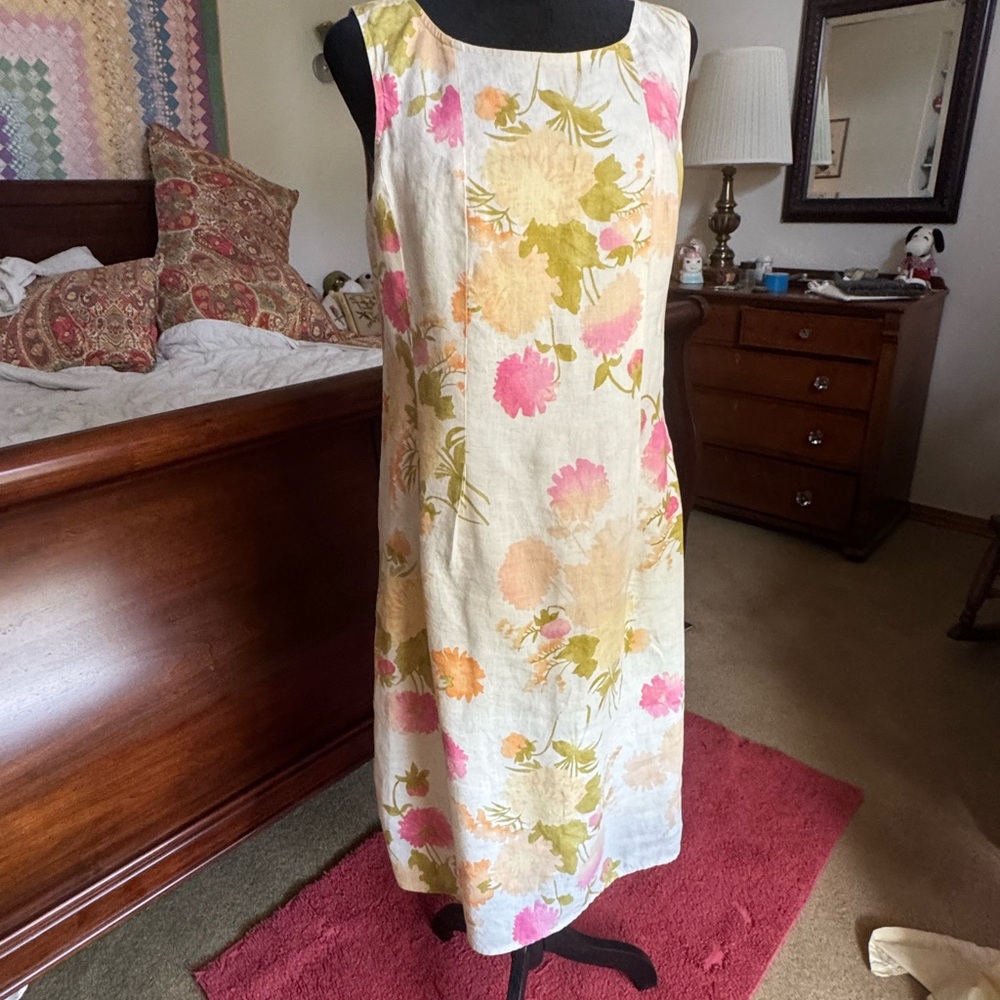 J. Jill Pink and Yellow Sleeveless Midi Sundress